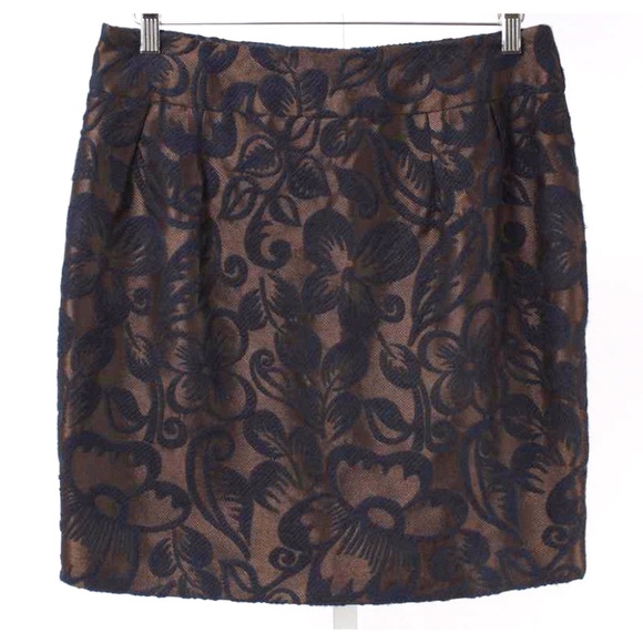 Tara Jarmon Dresses & Skirts - TARA JARMON Bronze & Navy Floral Flocked Pencil Skirt